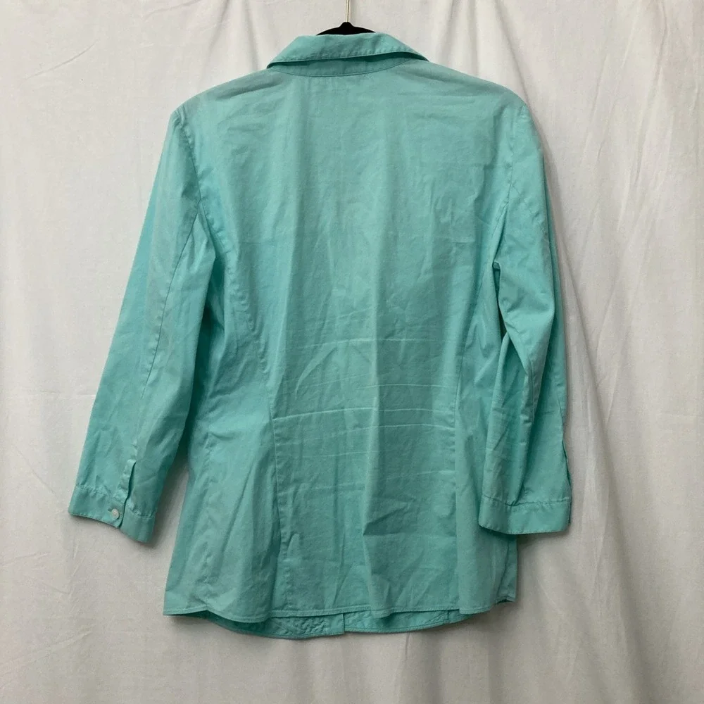 Lafayette 148 Turquoise Chevron Pattern Long Sleeve Button-Up Top -‎ SZ 8 - Picture 5 of 11